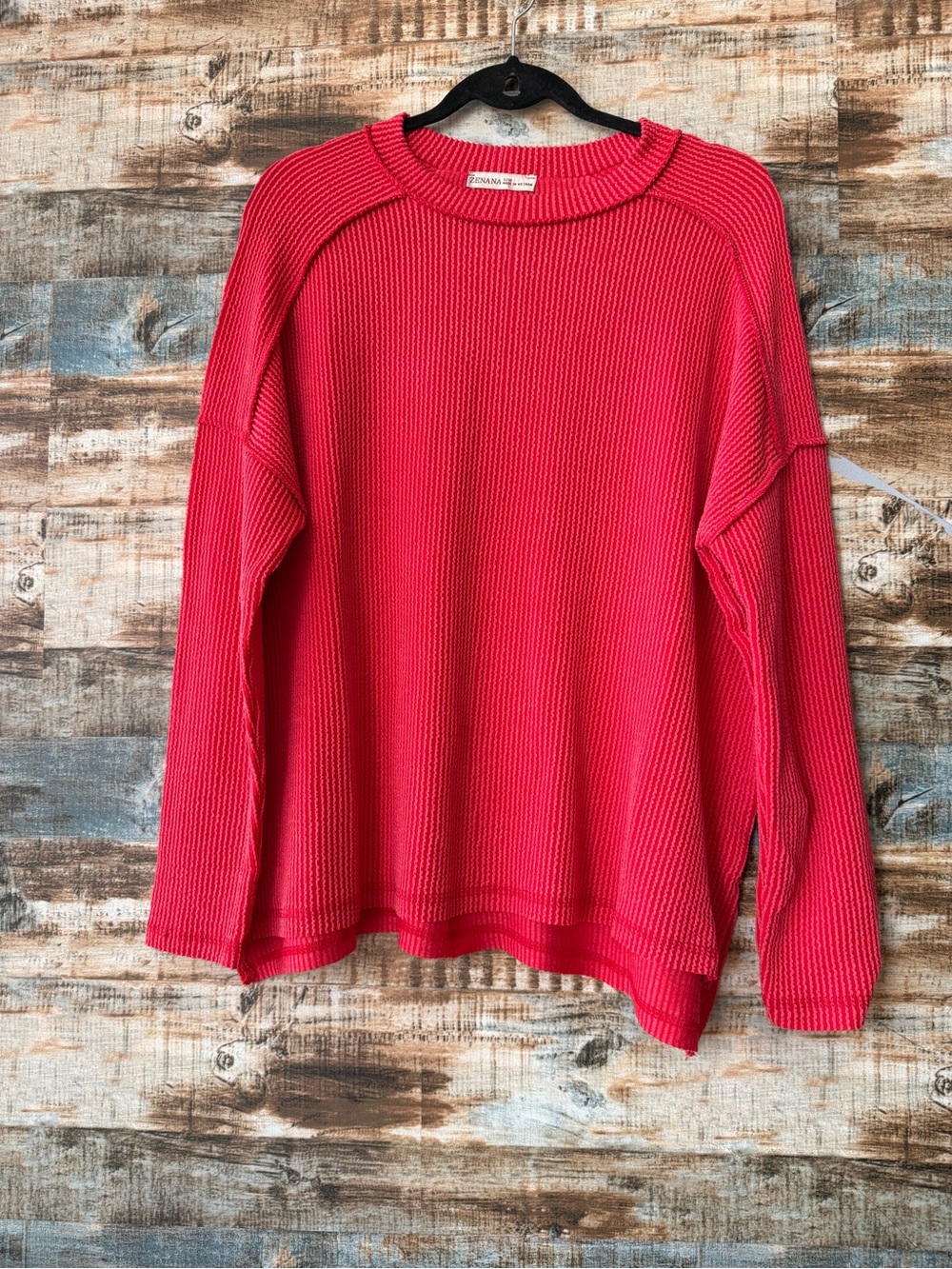 Zenana Women's Crewneck Ribbed Top - Red